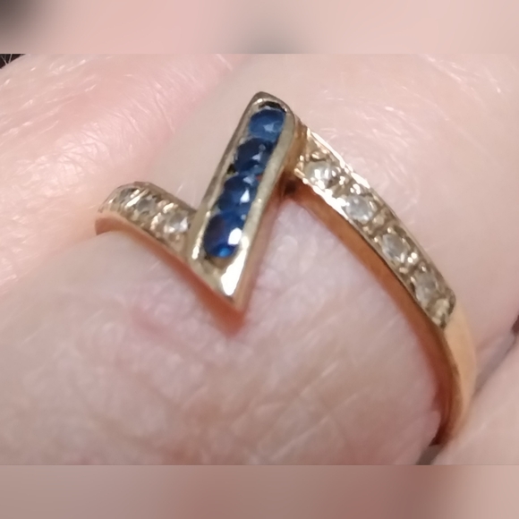 Source Unknown Jewelry - Vintage Art Deco Blue Sapphire Gold Ring 6.5